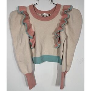 Love Shack Fancy Greece Ruffle Sweater Wool Cashmere Blend Size XS Coquette Soft